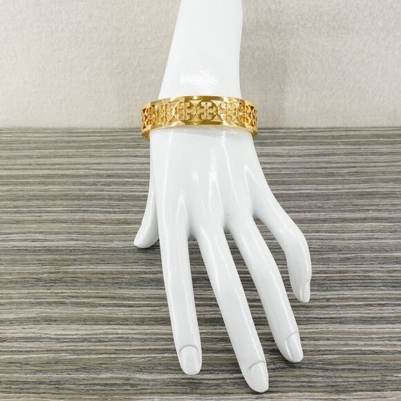 Tory Burch TB Gold Logo Cut out Cuff Bracelet Gold OS - Picture 5 of 12